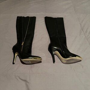 Saks Fifth Avenue Red Label Black Leather High Heel Boots - Size 7M